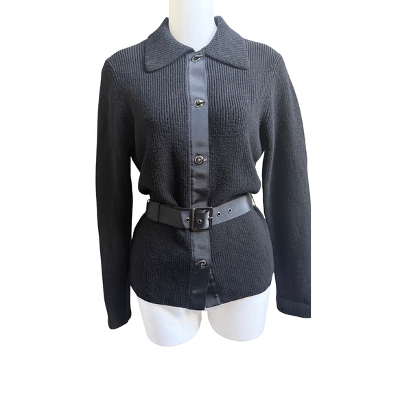 Etcetera Sweaters - Etcetera Cardigan Black 100% Wool Ribbed Belted Toggle Collared Sweater  S